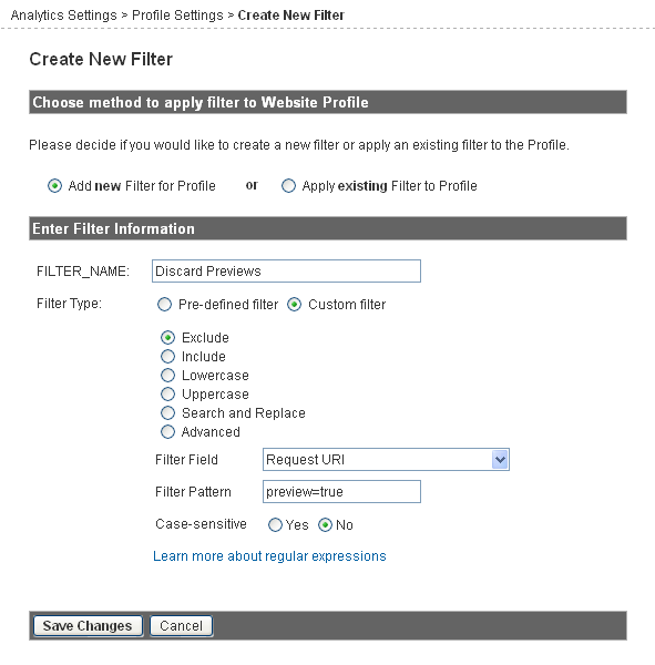 Discard Wordpress previews filter for Google Analytics